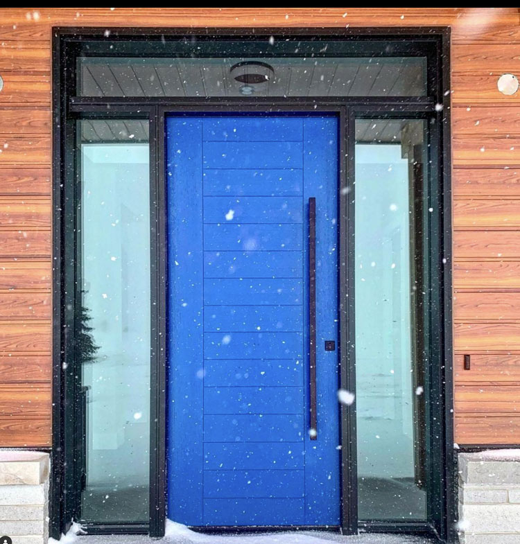 stunning blue quality pivot entry door designed and installed by Ventralux